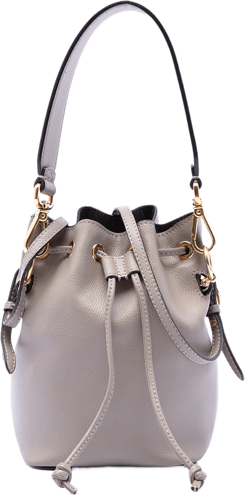 Fendi Mini Leather Mon Tresor Bucket Bag, från Luxclusif, i färgen taupe.