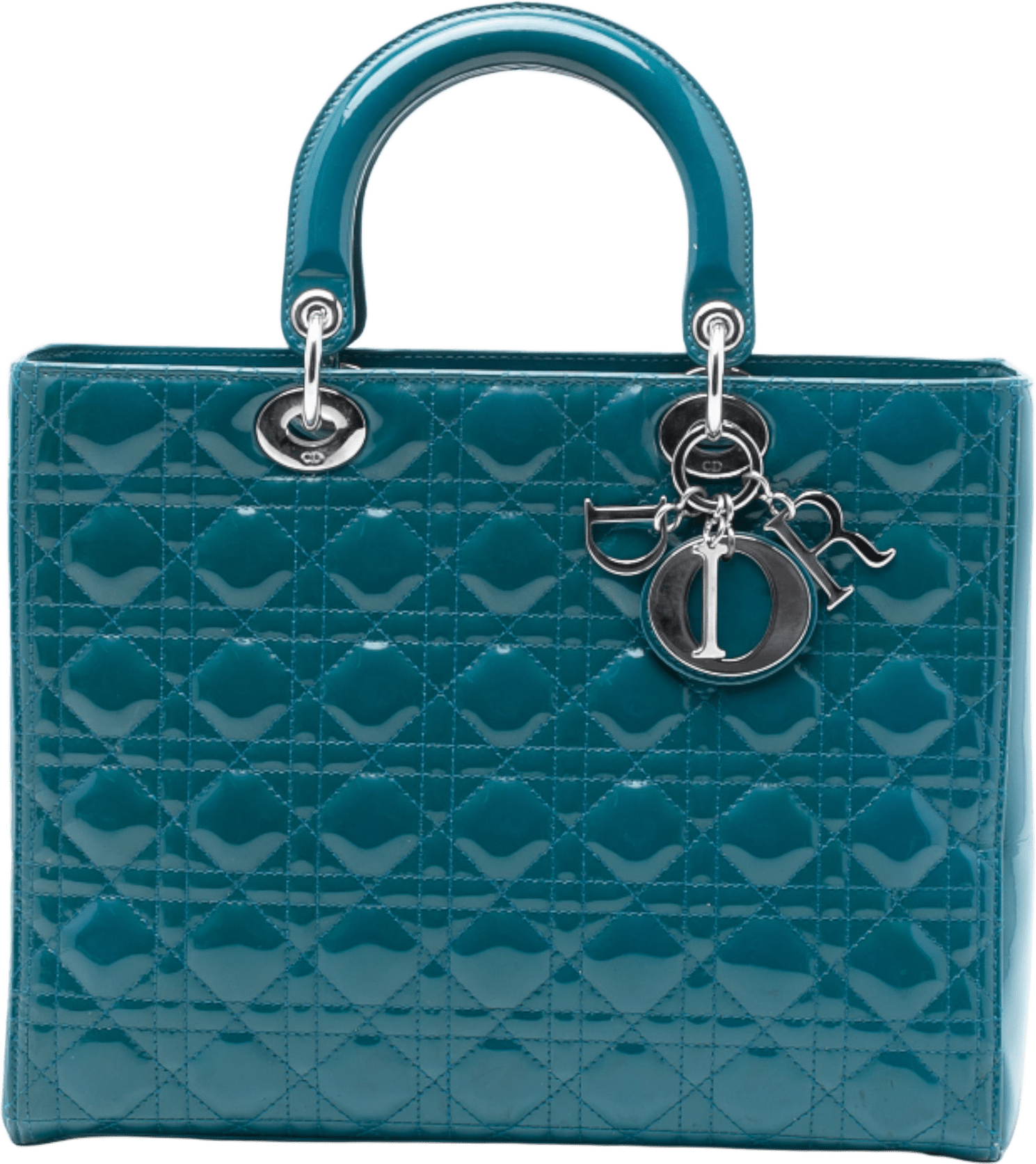 Dior Large Patent Cannage Lady Dior, från Luxclusif, i färgen blue.