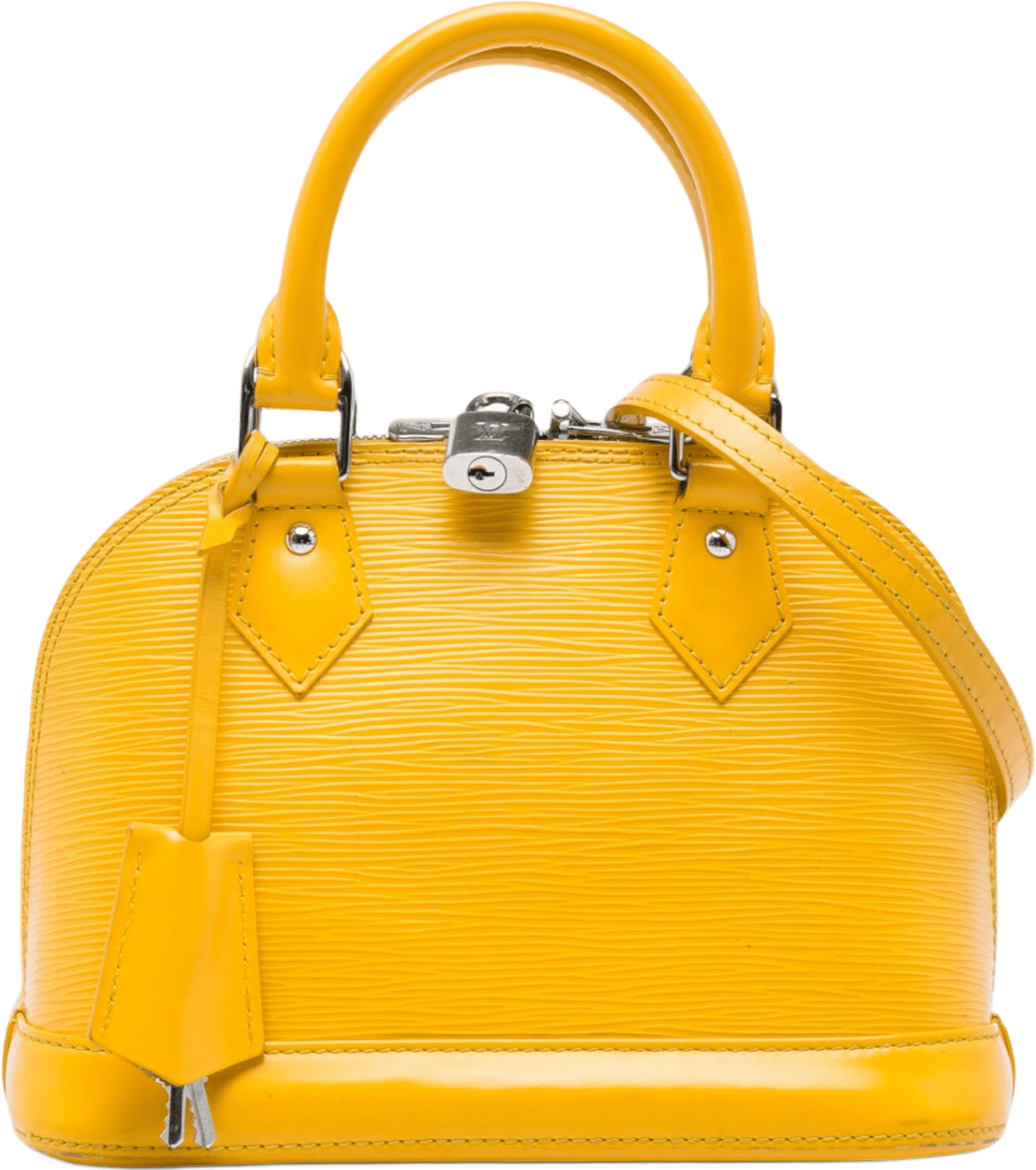 Louis Vuitton Monogram Vernis Alma Pm, från Luxclusif, i färgen gul.