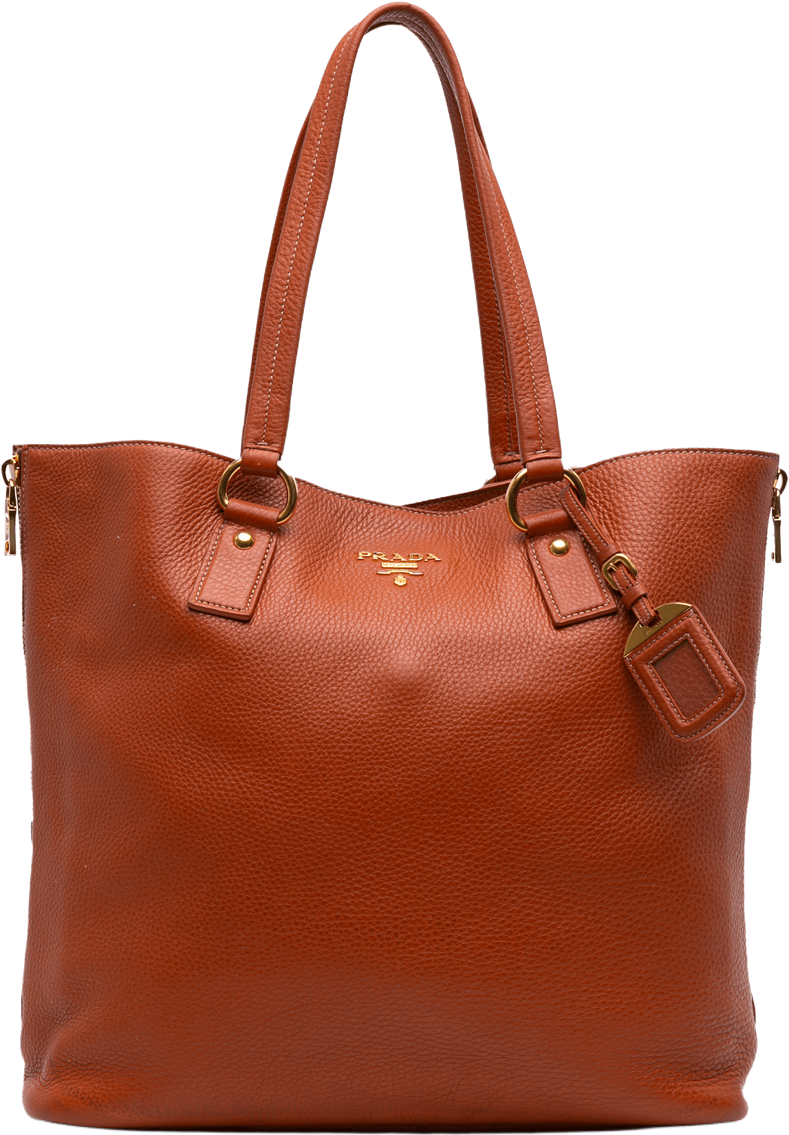 Prada Vitello Daino Side Zip Shopper Tote, från Luxclusif, i färgen dark orange.