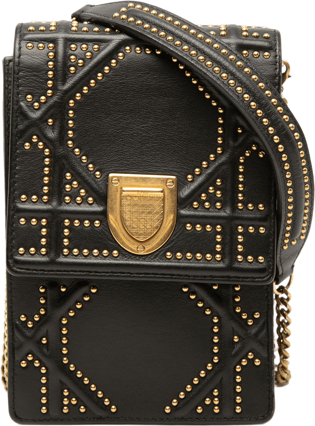 Dior Studded Leather Vertical Diorama Crossbody, från Luxclusif, i färgen svart.