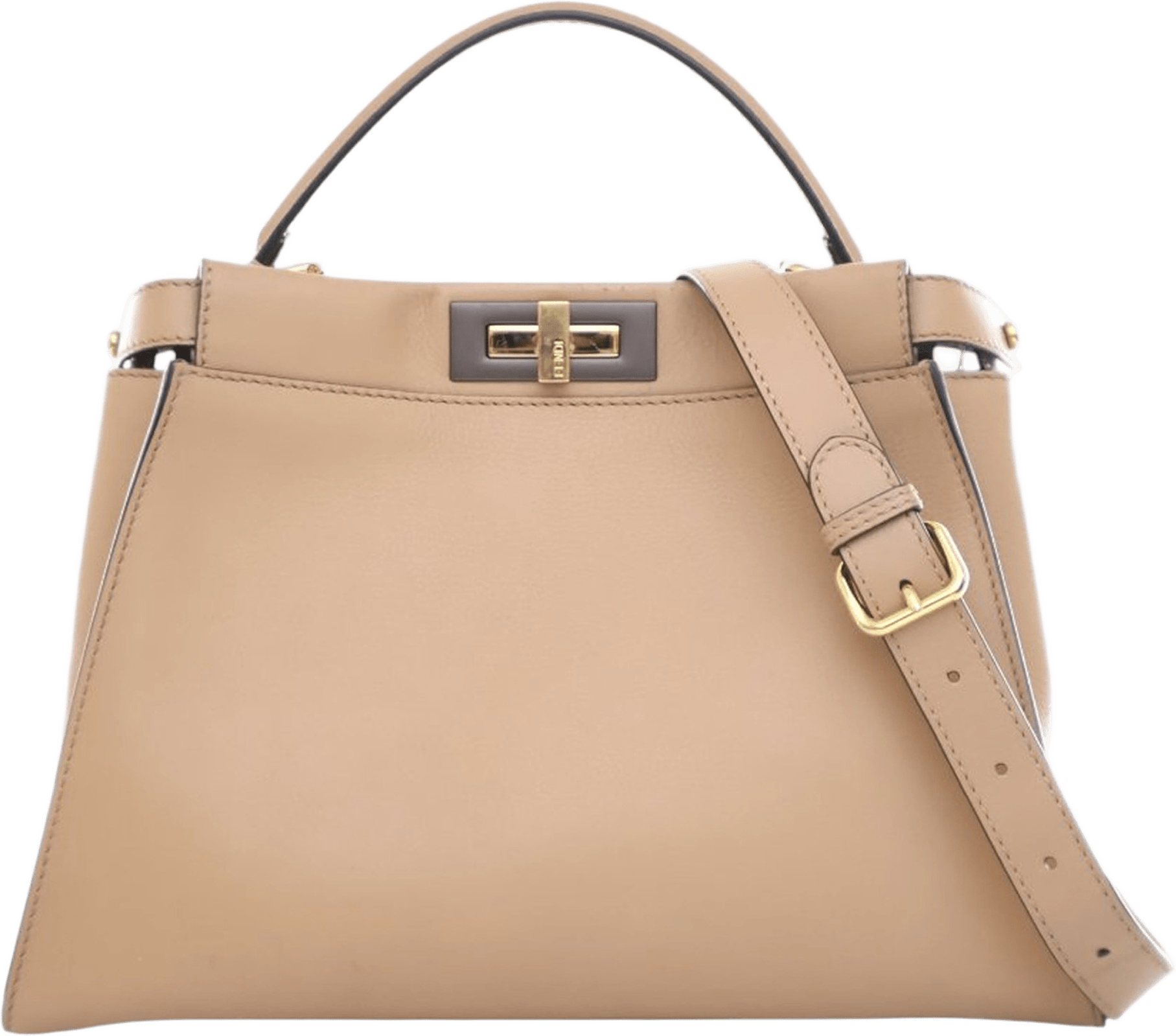 Fendi Medium Leather Peekaboo Iconic Satchel, från Luxclusif, i färgen beige.