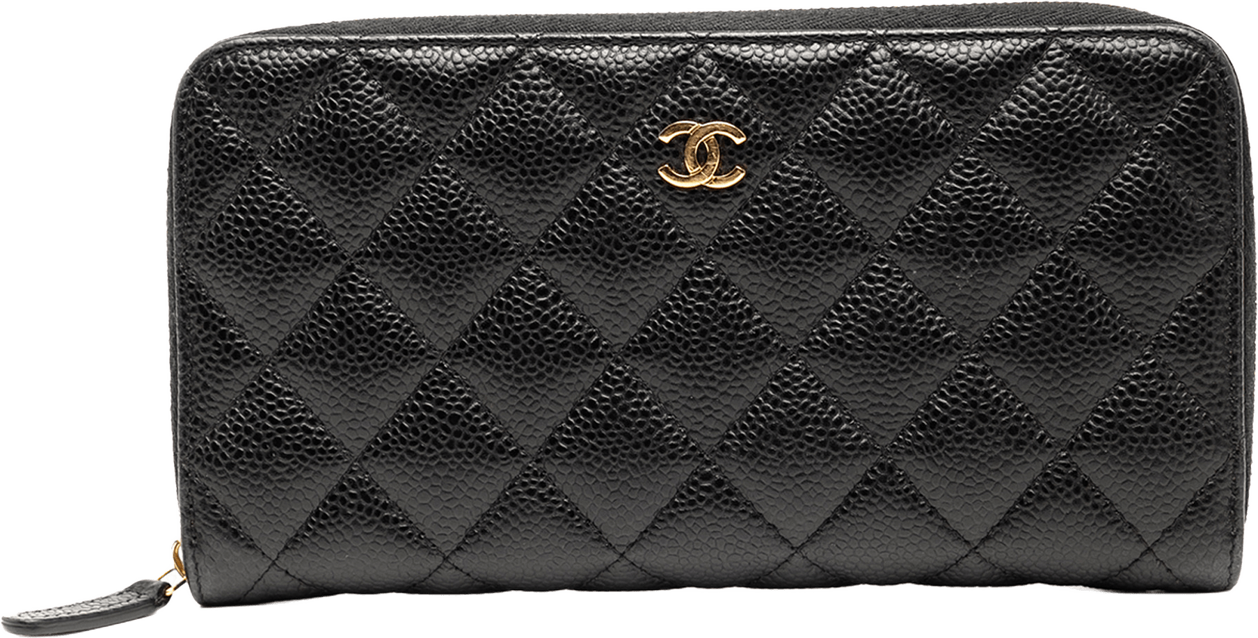 Chanel Cc Quilted Caviar Zip Around Long Wallet, från Luxclusif, i färgen black.