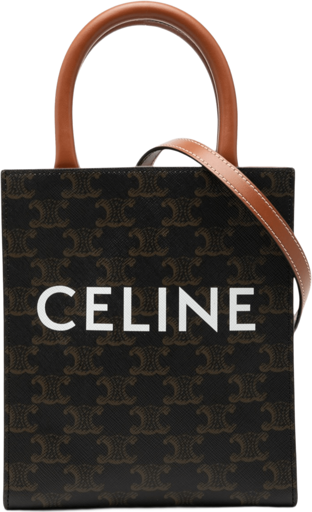 Celine Mini Triomphe Coated Canvas Vertical Cabas Satchel, från Luxclusif, i färgen dark brown.