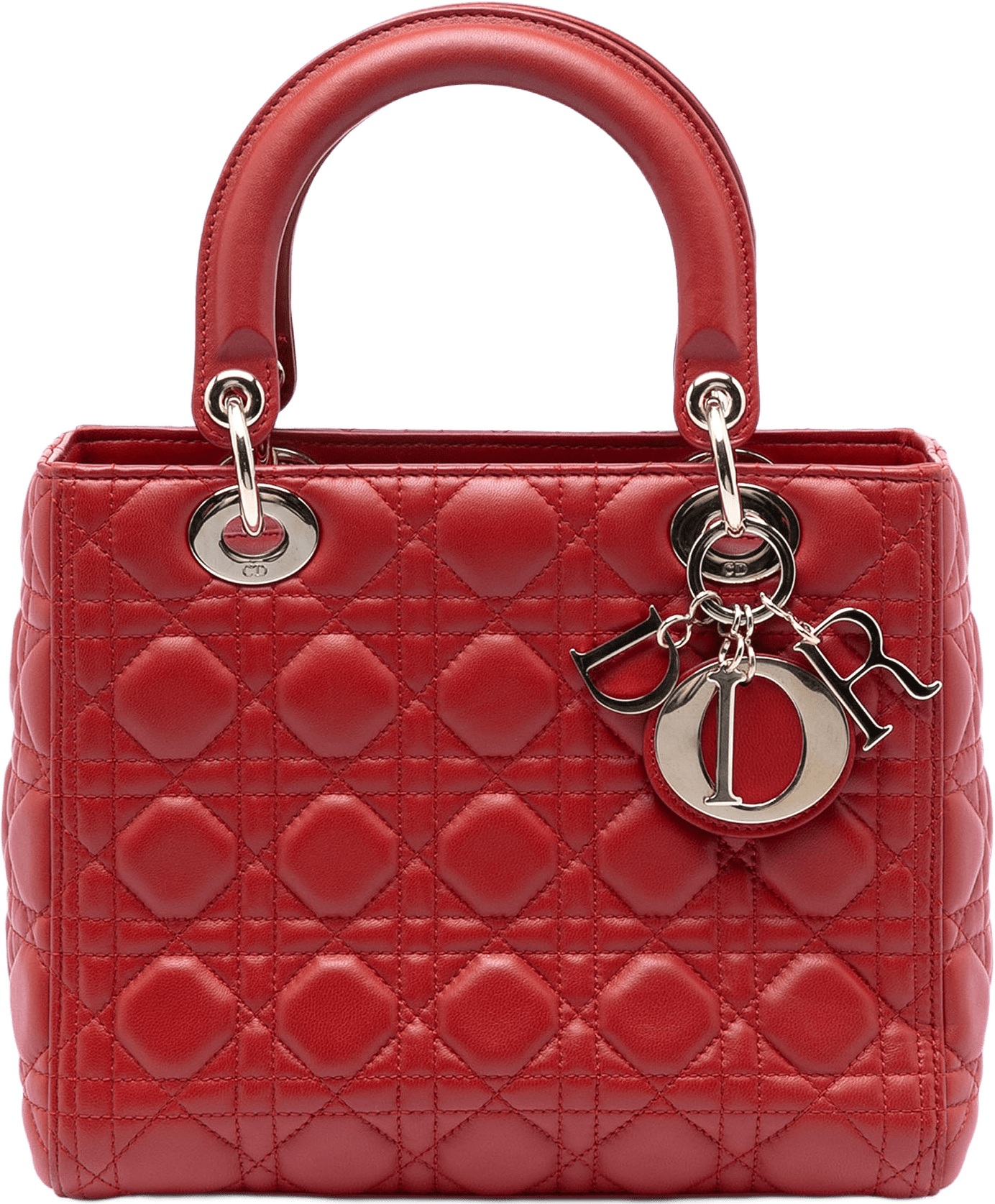 Dior Medium Lambskin Cannage Lady Dior, från Luxclusif, i färgen röd.