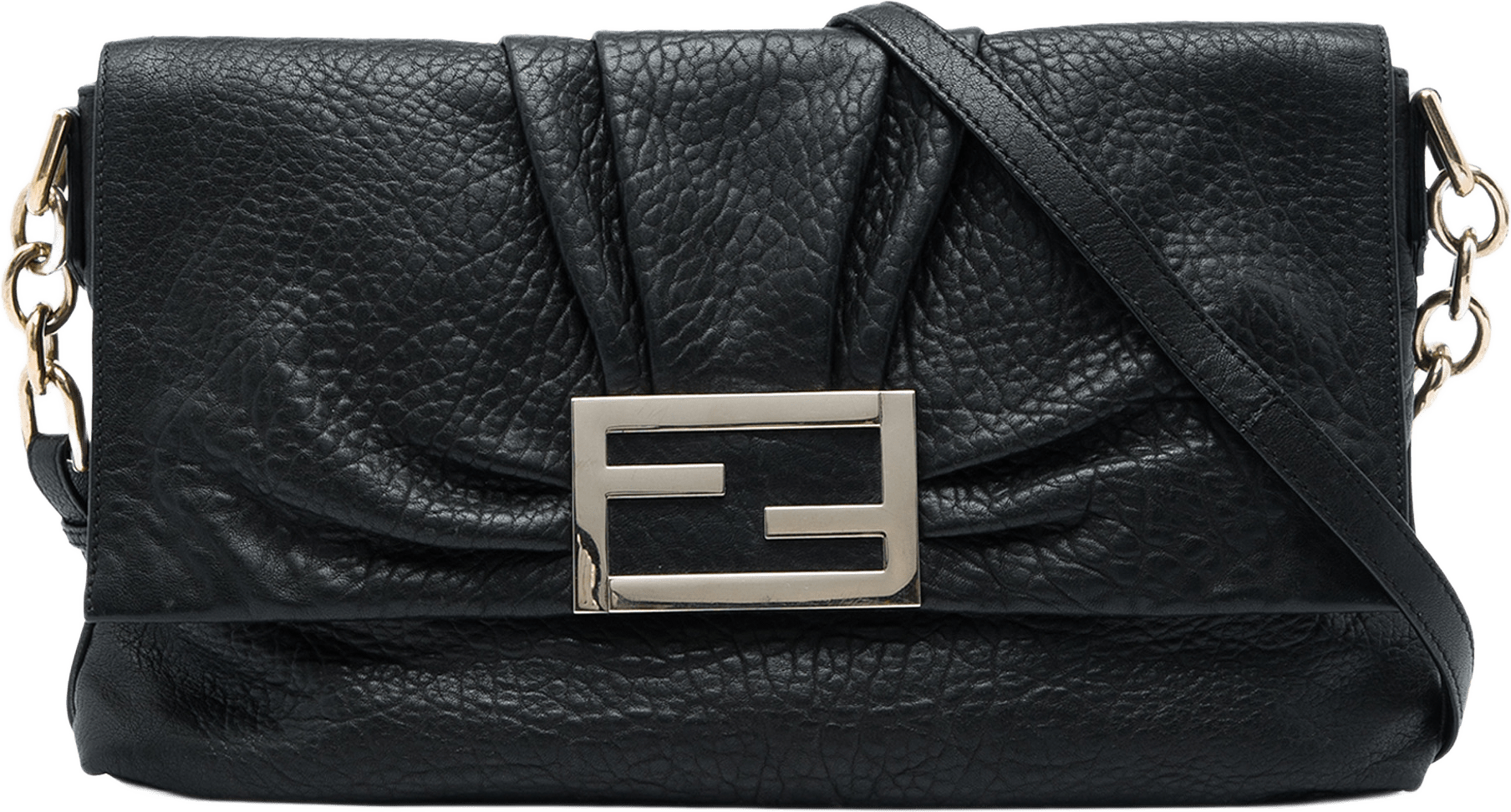 Fendi Large Crinkled Lambskin Mia Flap Crossbody, från Luxclusif, i färgen svart.