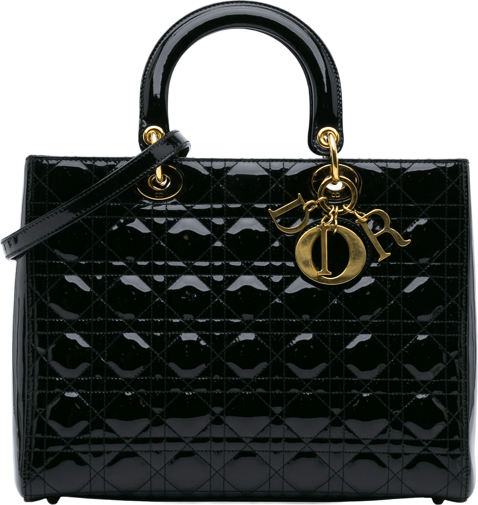 Dior Large Patent Cannage Lady Dior, från Luxclusif, i färgen black.