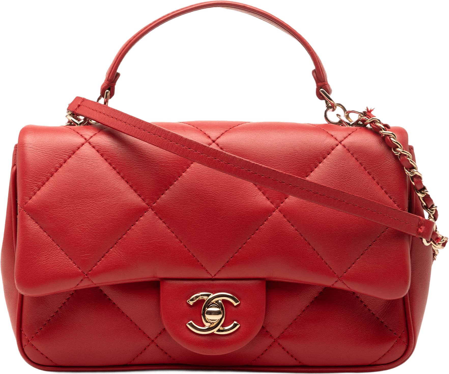 Chanel Small Lambskin Easy Carry Flap, från Luxclusif, i färgen röd.