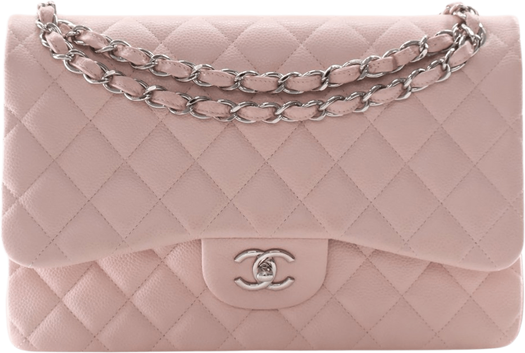 Chanel Jumbo Classic Caviar Double Flap, från Luxclusif, i färgen light pink.