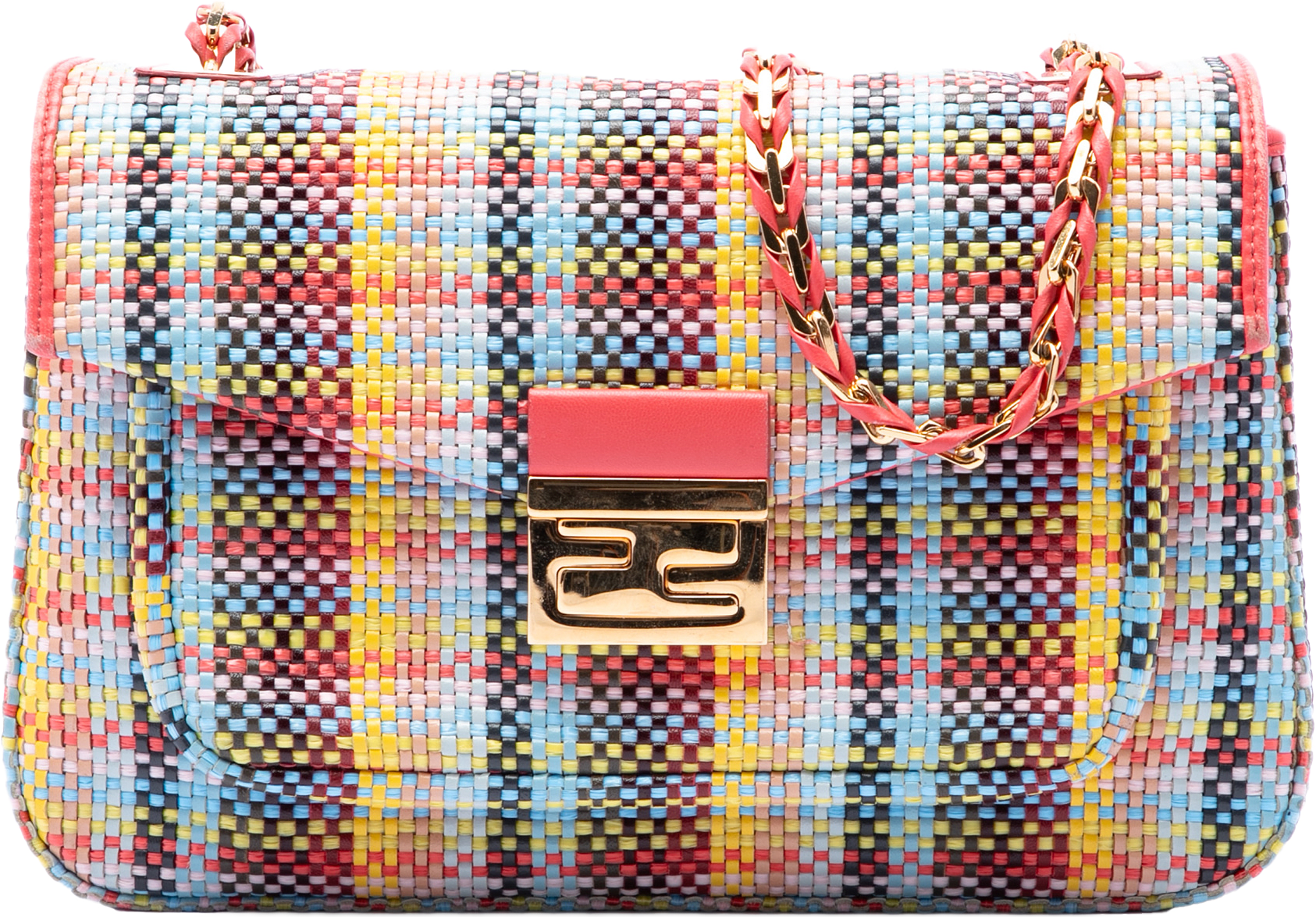 Fendi Multicolor Woven Nappa Be Baguette Crossbody, från Luxclusif, i färgen blush.