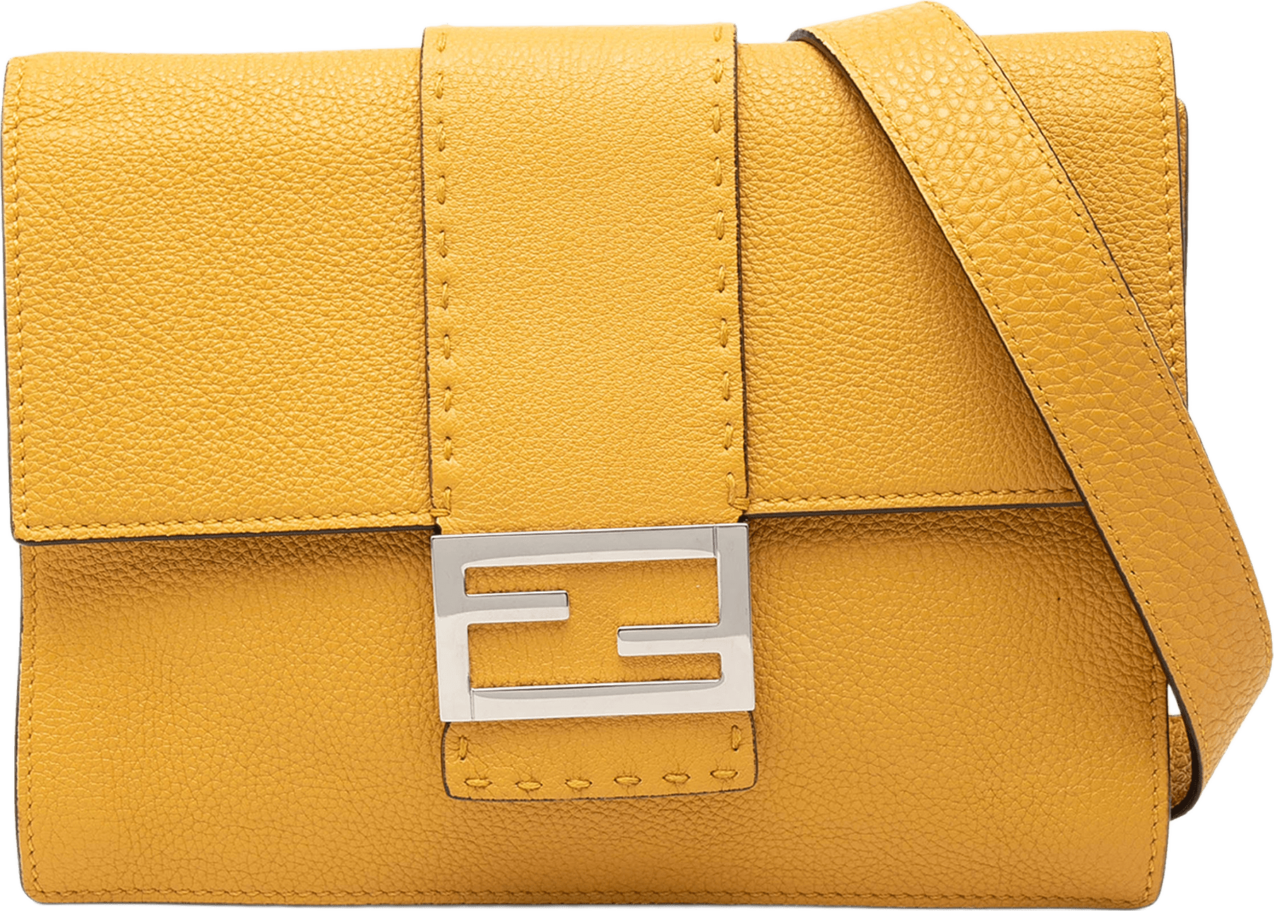 Fendi Leather Selleria Flat Baguette Crossbody, från Luxclusif, i färgen gul.