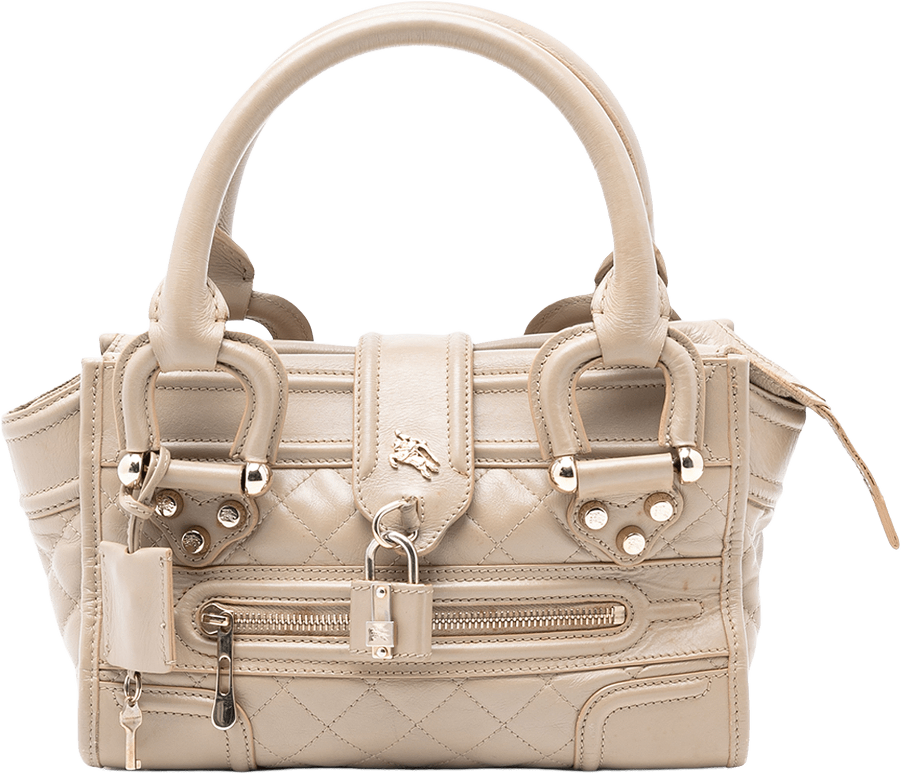 Burberry Mini Quilted Leather Manor Handbag, från Luxclusif, i färgen beige.