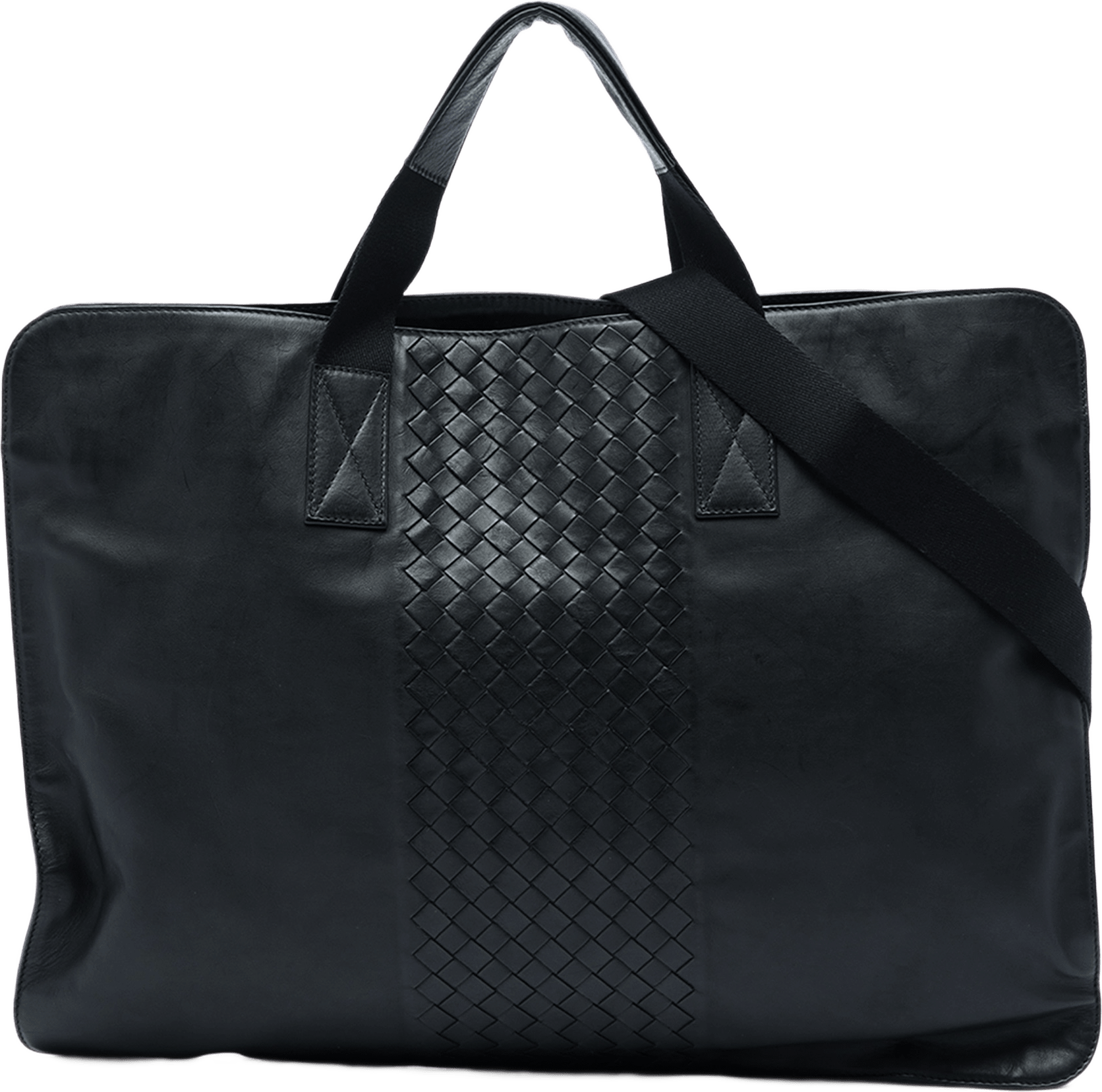 Bottega Veneta Intrecciato Trimmed Leather Soft Briefcase, från Luxclusif, i färgen svart.