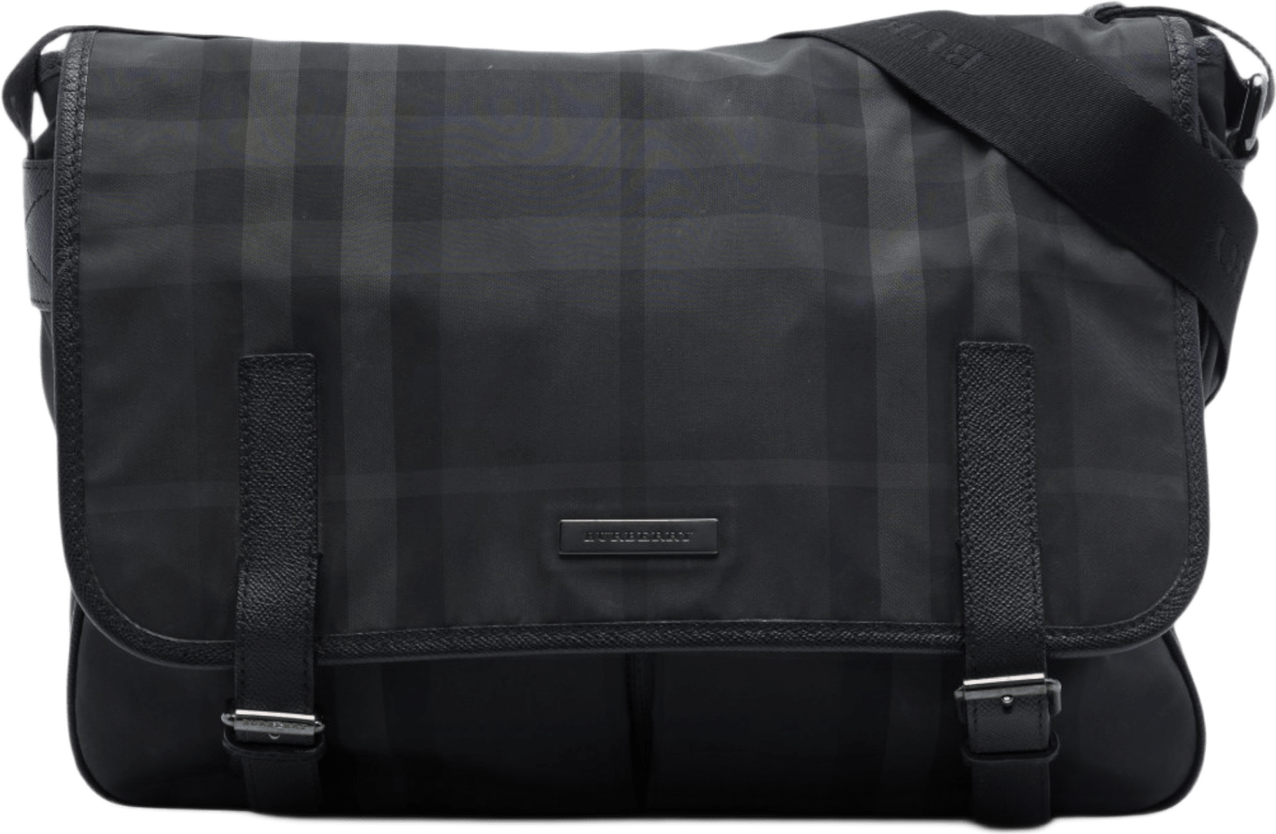 Burberry Smoke Check Nylon Messenger Bag, från Luxclusif, i färgen grå.