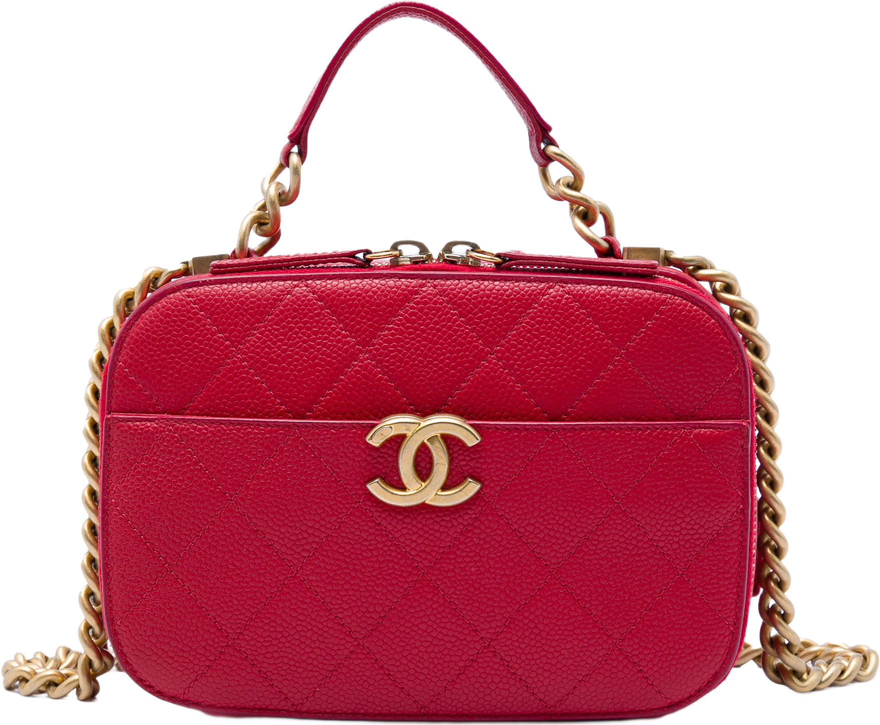 Chanel Small Cc Quilted Caviar Top Handle Camera Bag, från Luxclusif, i färgen röd.