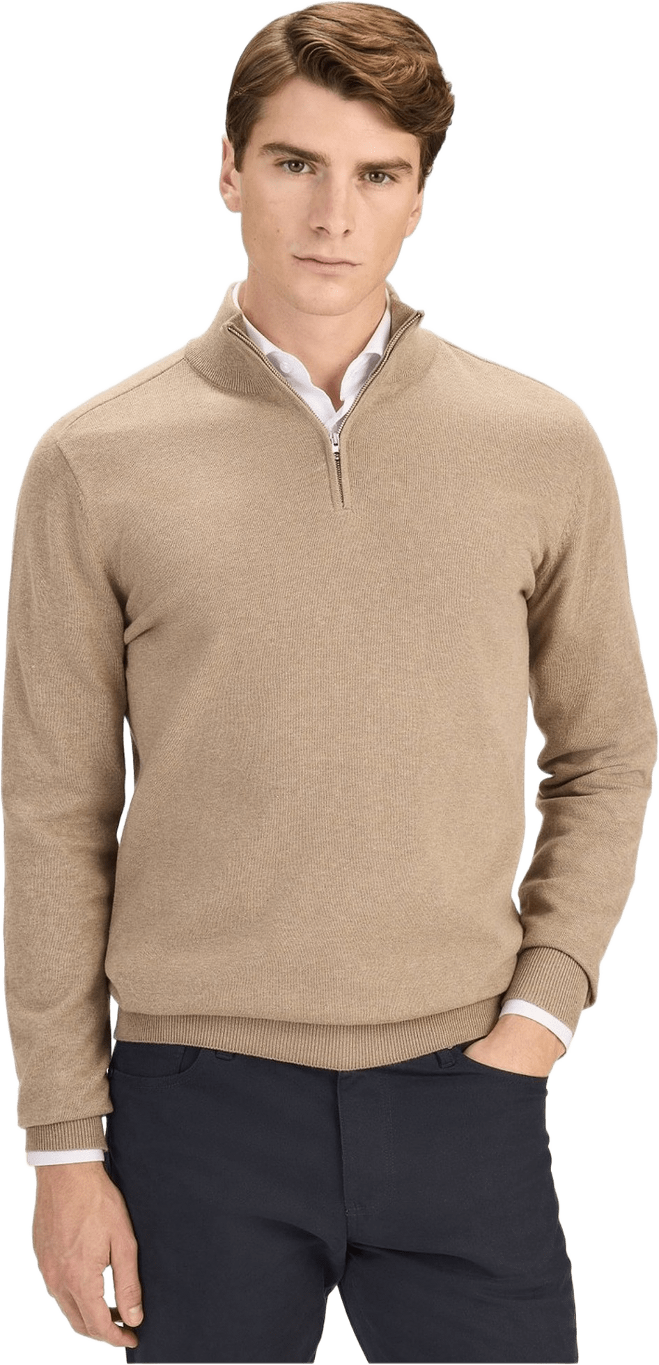 Cotton Plain Knitted Half Zipper Sweater (alex), från John Henric, i färgen cream.