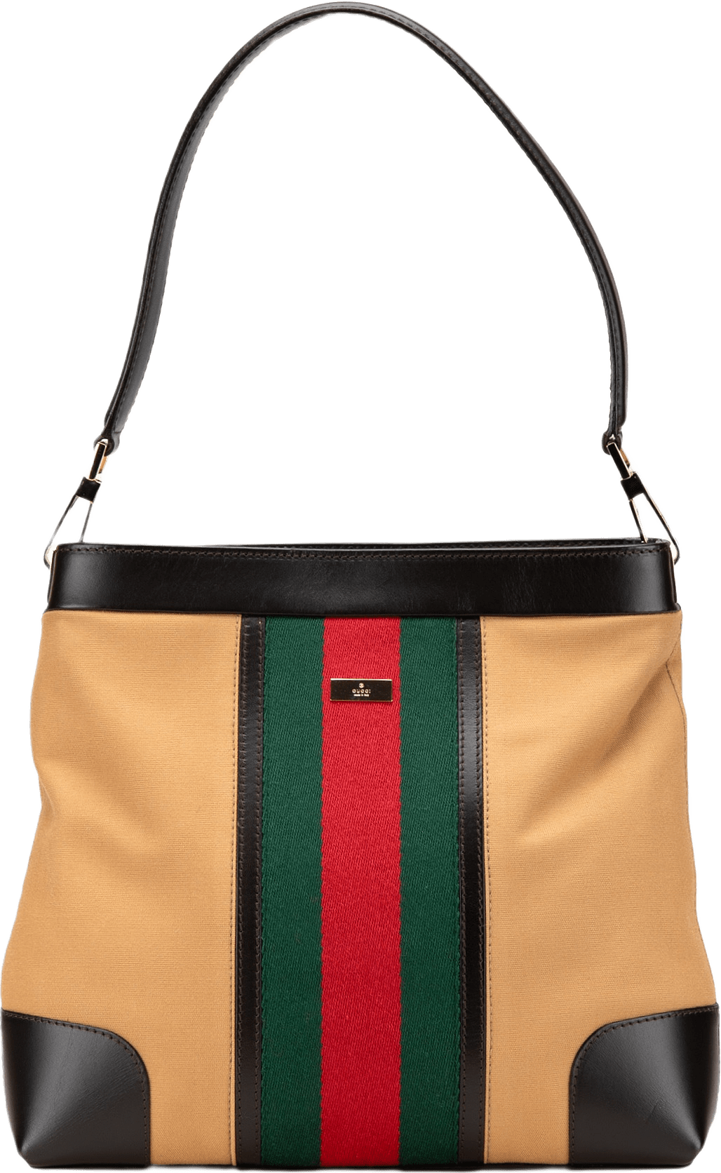 Gucci Canvas Web Shoulder Bag, från Luxclusif, i färgen light brown.