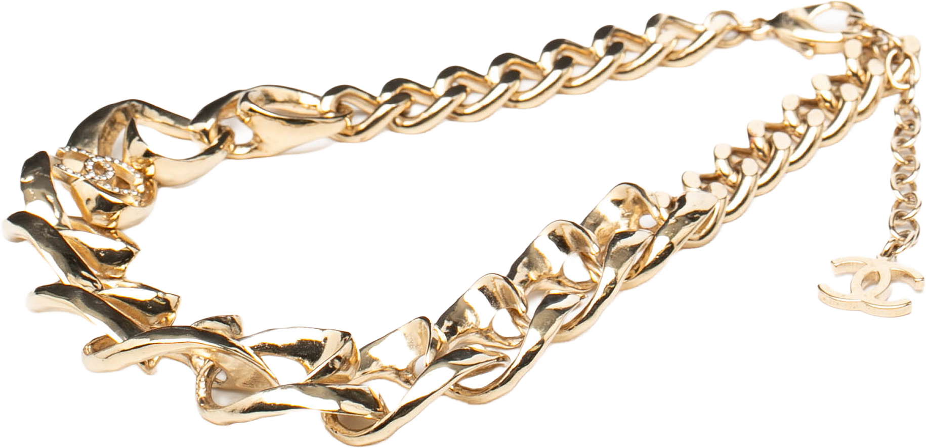 Chanel Cc Gold Plated Rhinestone Chain Choker Necklace, från Luxclusif, i färgen gold.