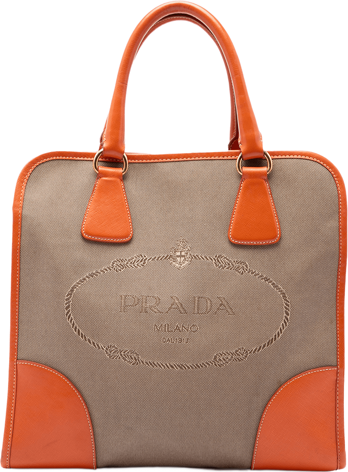 Prada Saffiano Trimmed Canvas Canapa Logo Satchel, från Luxclusif, i färgen brun.