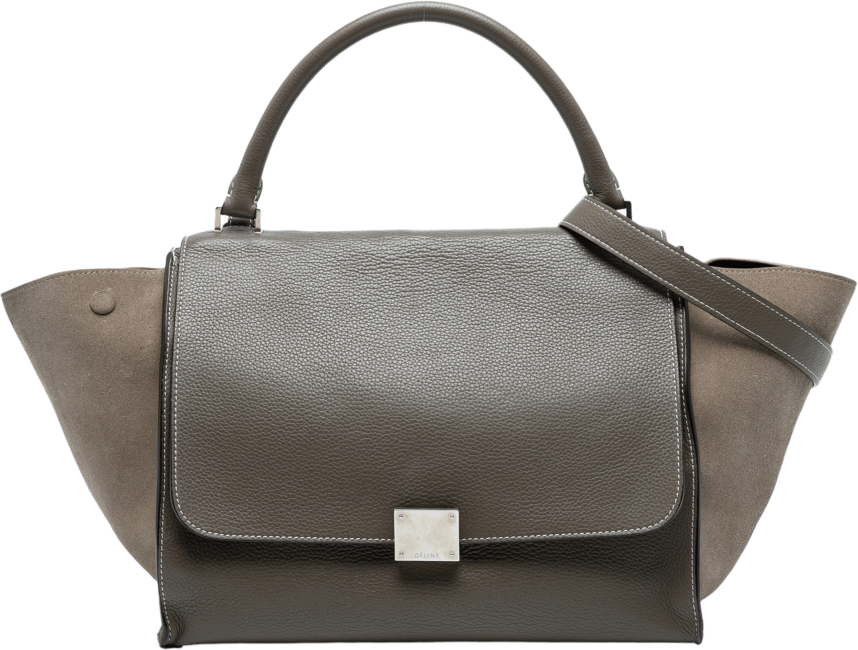 Celine Medium Bicolor Calfskin And Suede Trapeze Satchel, från Luxclusif, i färgen brown.