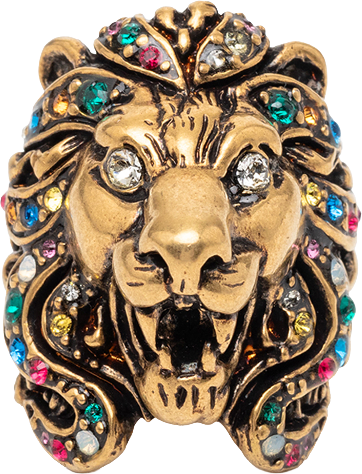 Gucci Gold Plated Crystal Lion Head Ring, från Luxclusif, i färgen gold.