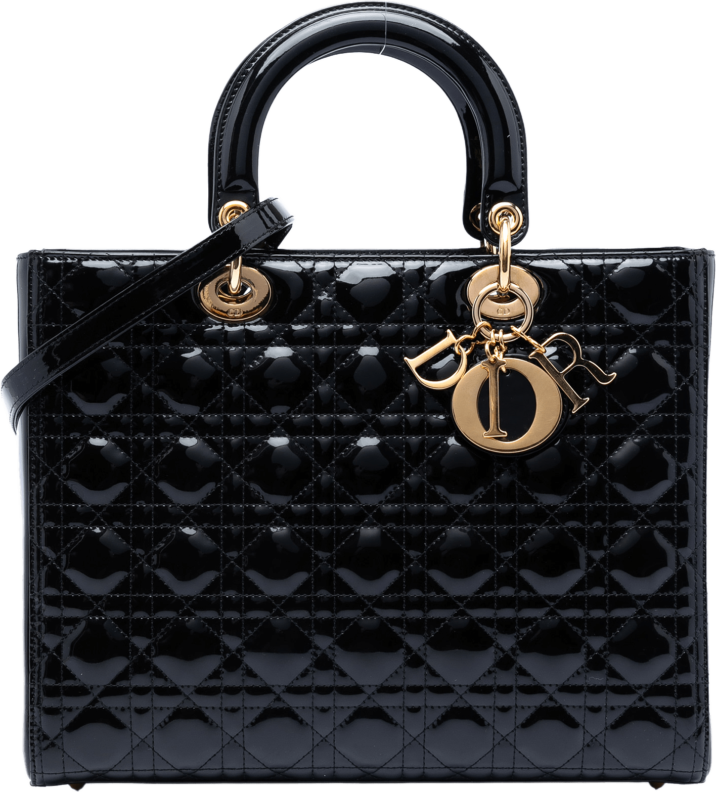Dior Large Patent Cannage Lady Dior, från Luxclusif, i färgen black.