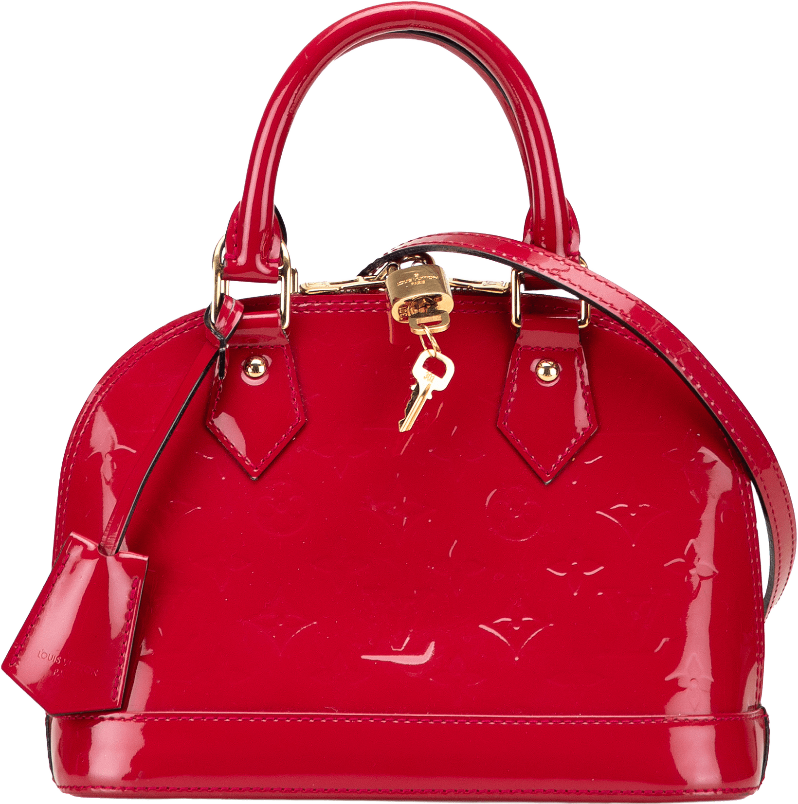 Louis Vuitton Monogram Vernis Alma Bb, från Luxclusif, i färgen red.