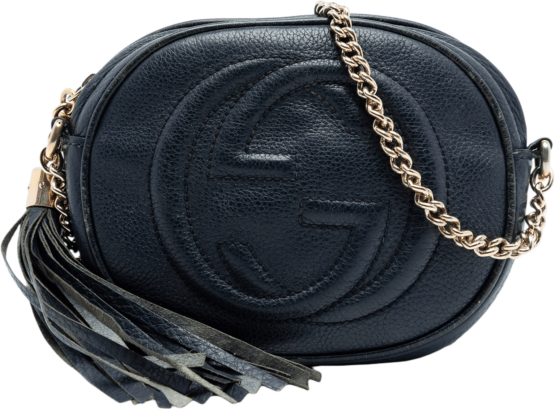 Gucci Mini Pebbled Calfskin Soho Chain Crossbody, från Luxclusif, i färgen navy.