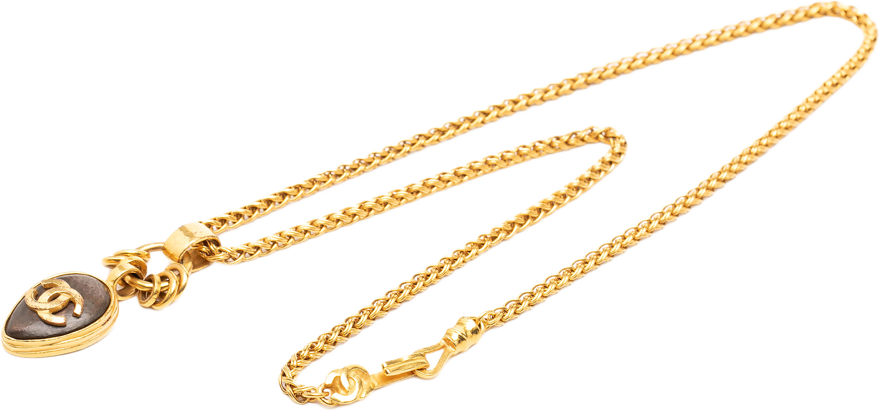 Chanel Cc Gold Plated Stone Oval Pendant Necklace, från Luxclusif, i färgen gold.