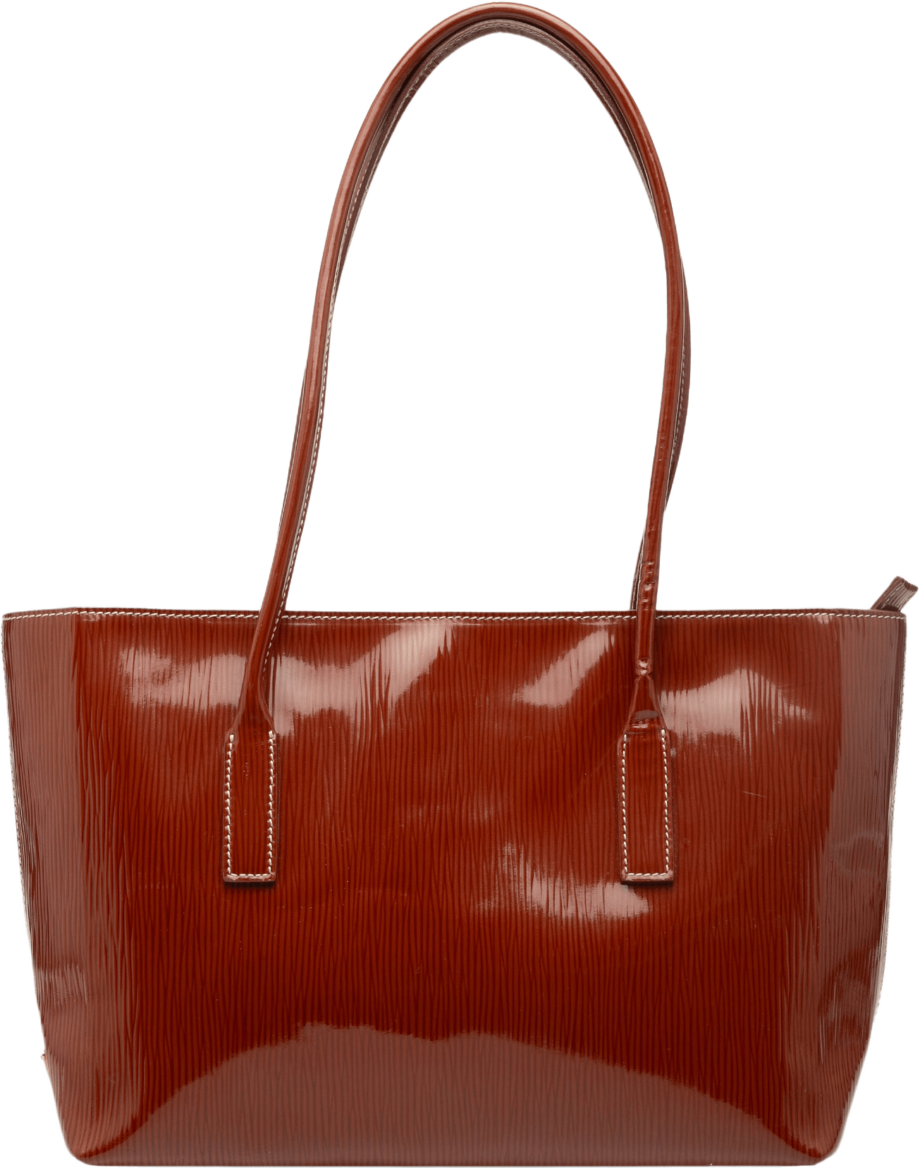 Prada Textured Patent St Grana Paglia Tote, från Luxclusif, i färgen rust.