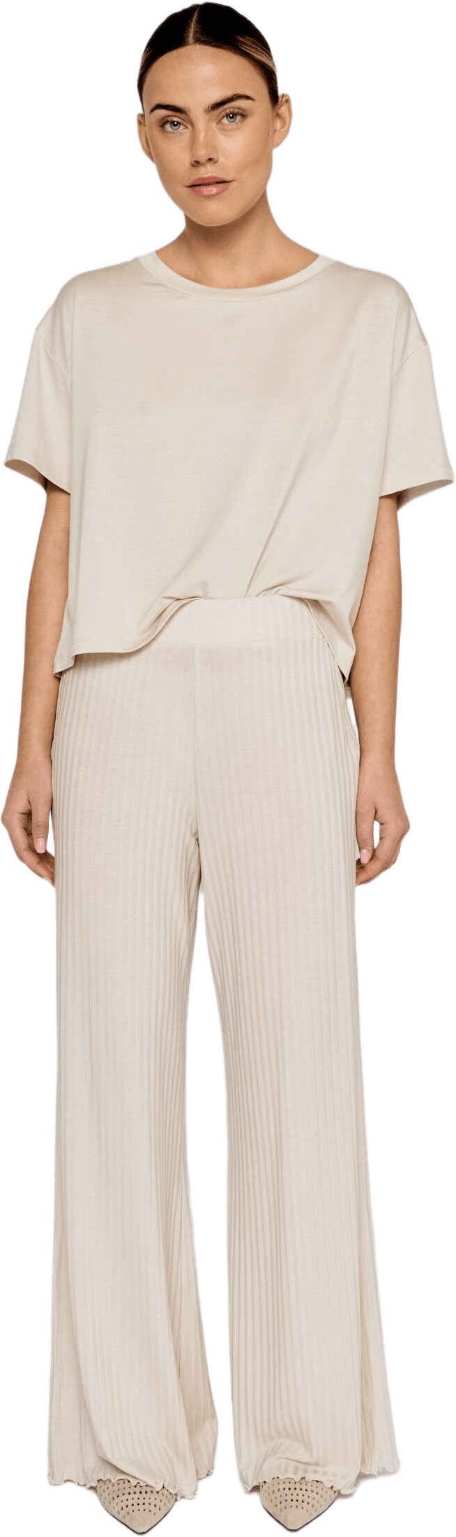 Ouette Pants - Oyster, från Residus, i färgen beige.