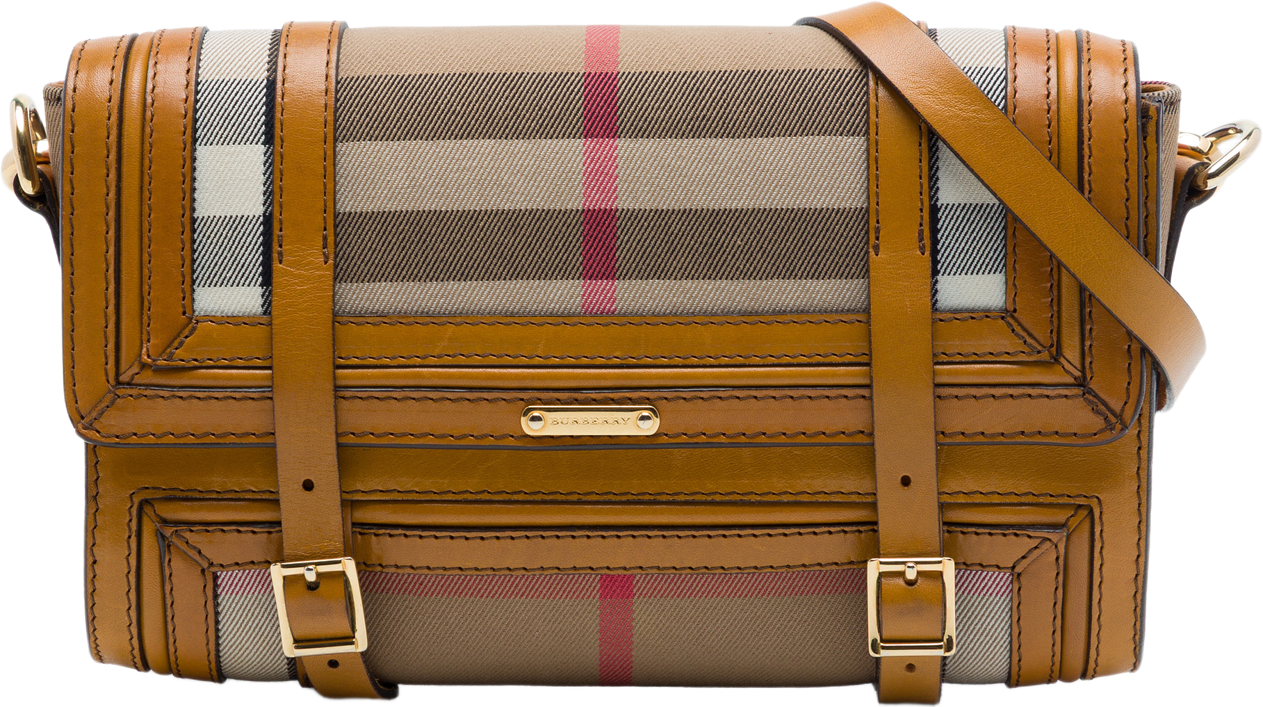 Burberry House Check Canvas And Leather Trimmed Bridle Crossbody, från Luxclusif, i färgen brun.