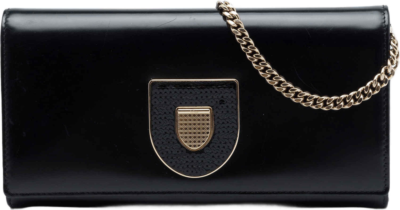 Dior Leather Sequin Diorama Wallet On Chain, från Luxclusif, i färgen svart.