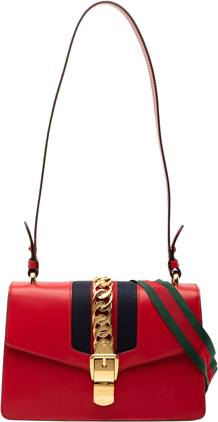 Gucci Small Leather Sylvie Web Satchel, från Luxclusif, i färgen red.