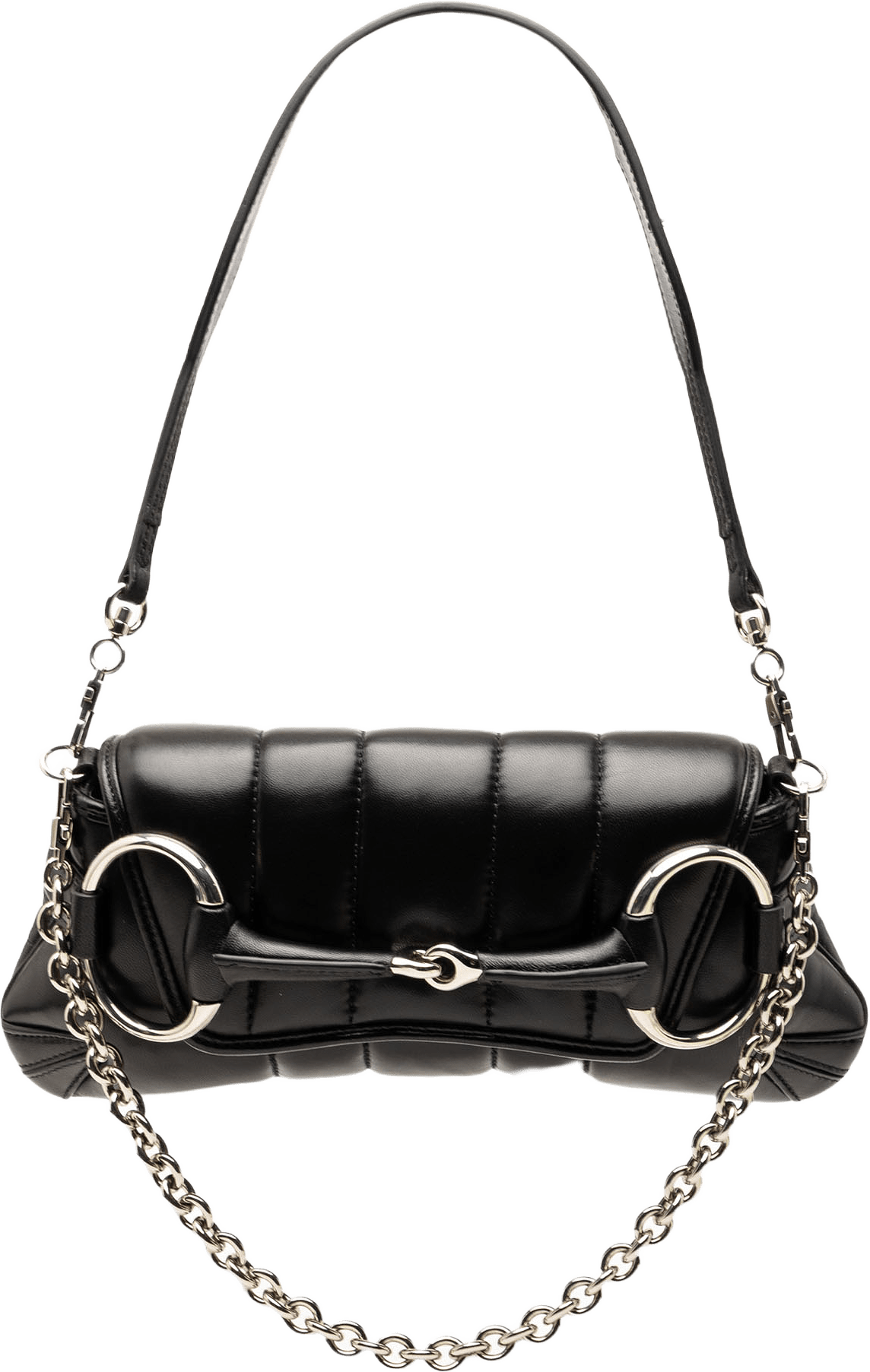 Gucci Small Quilted Leather Horsebit Chain Satchel, från Luxclusif, i färgen black.