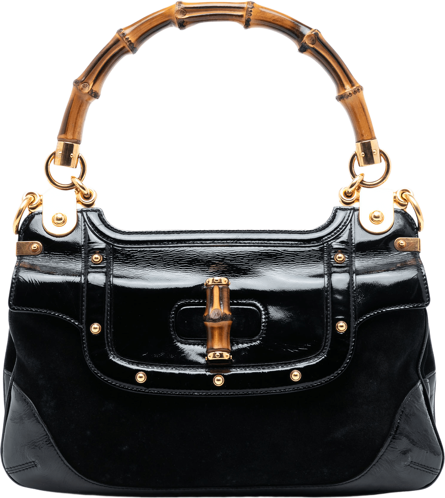 Gucci Suede And Patent Peggy Bamboo Top Handle Bag, från Luxclusif, i färgen black.