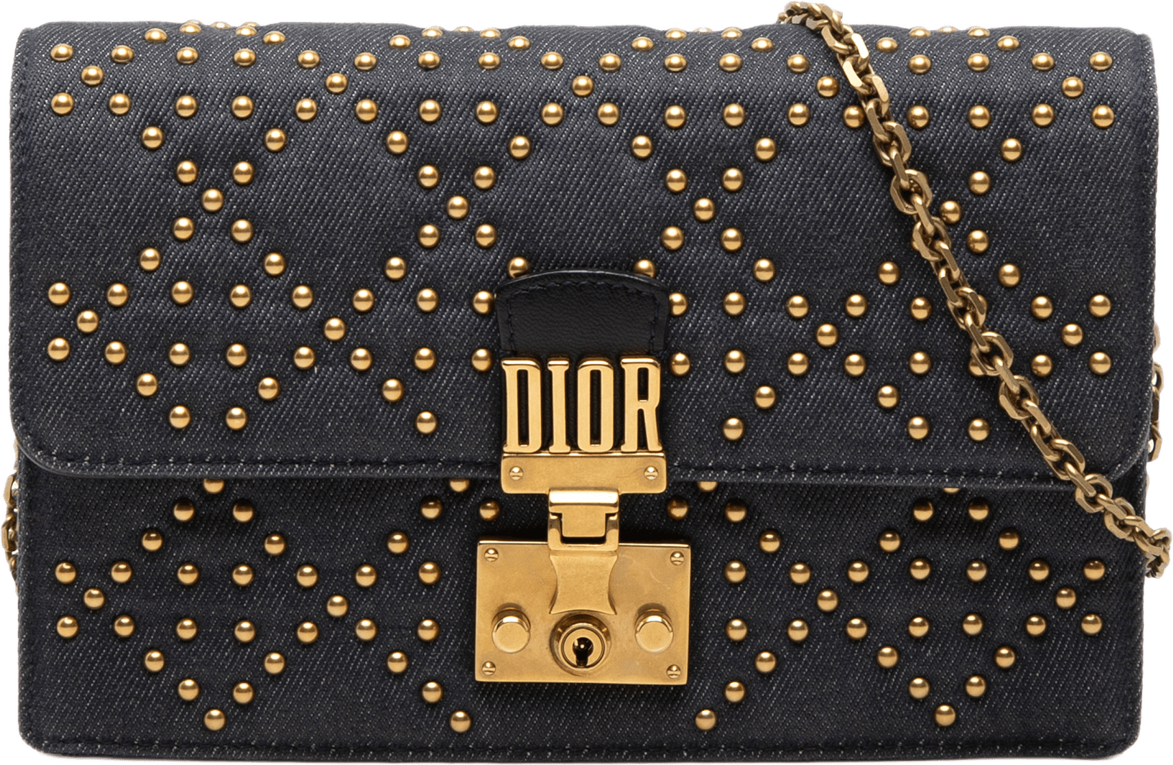 Dior Denim Cannage Studded Dioraddict Wallet On Chain, från Luxclusif, i färgen blå.