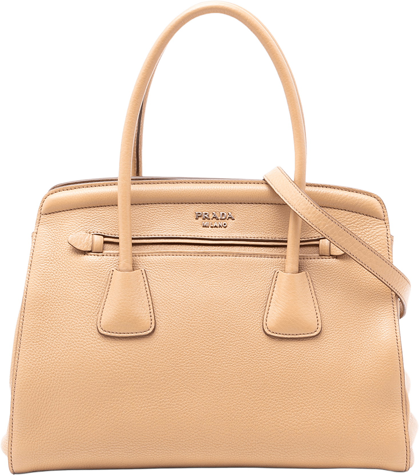 Prada Vitello Daino Cuir Frame Convertible Tote, från Luxclusif, i färgen beige.