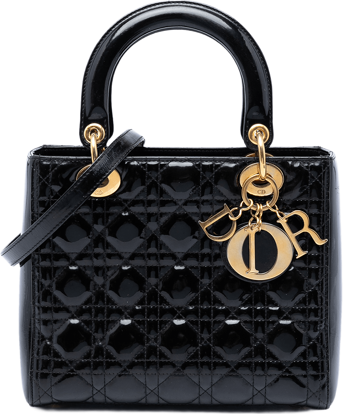 Dior Medium Patent Cannage Lady Dior, från Luxclusif, i färgen black.