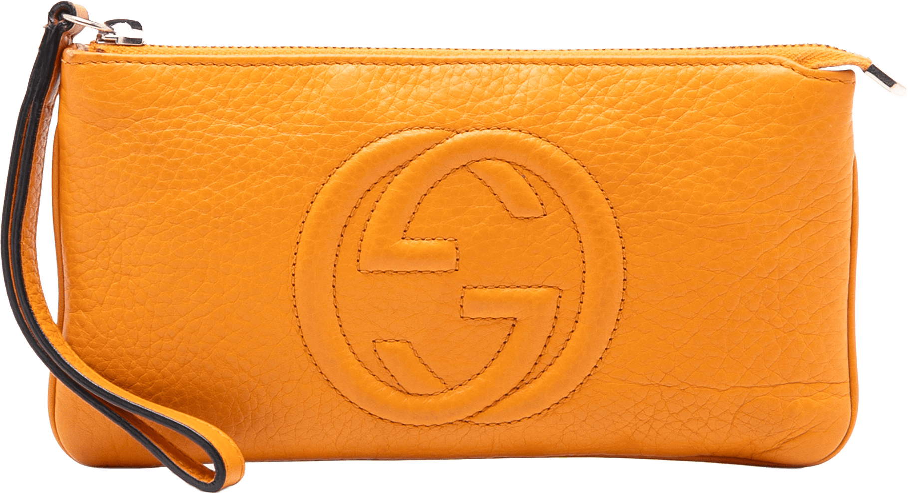 Gucci Pebbled Leather Soho Pouch, från Luxclusif, i färgen orange.