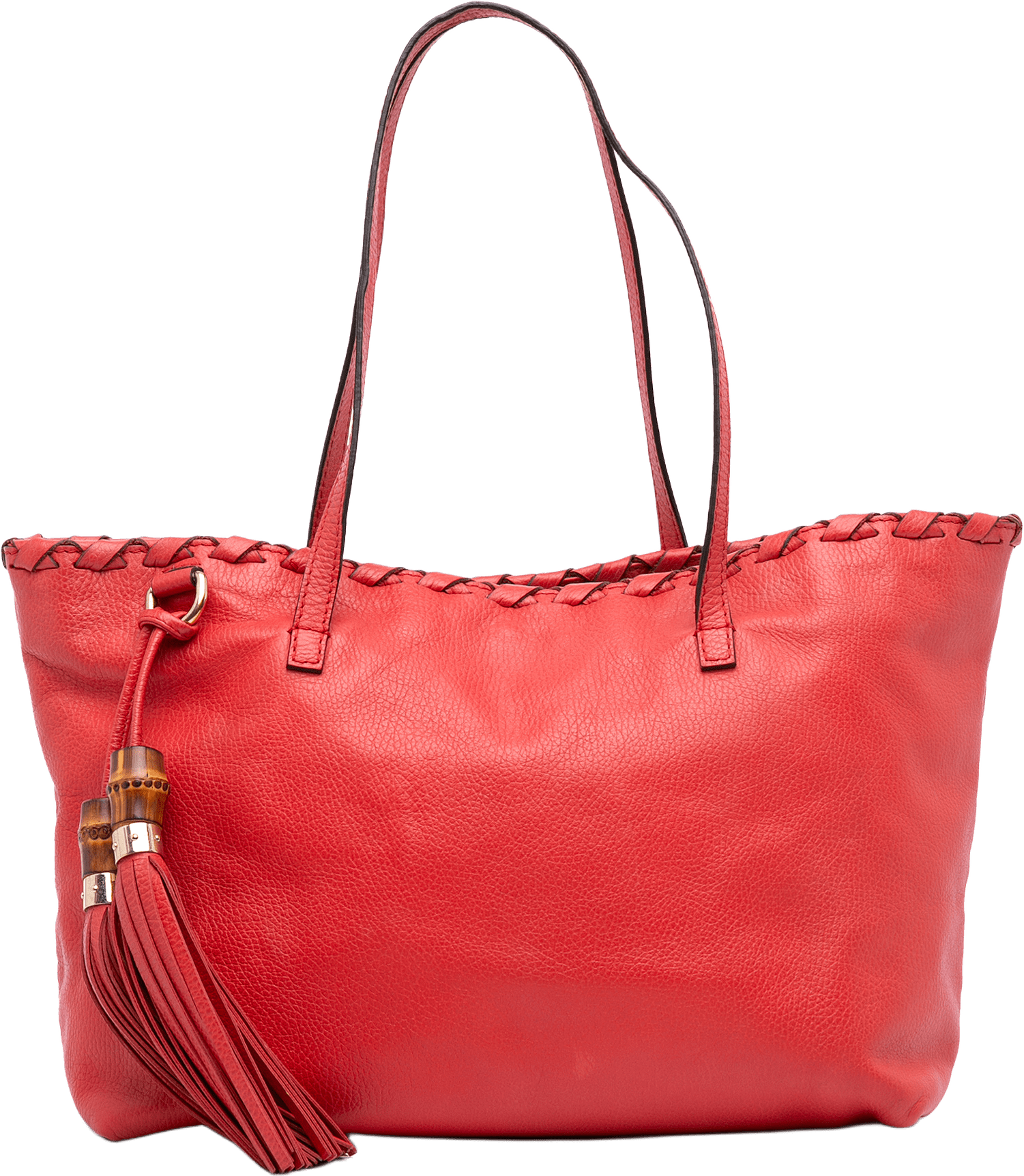 Gucci Leather Bamboo Tassel Tote, från Luxclusif, i färgen red.