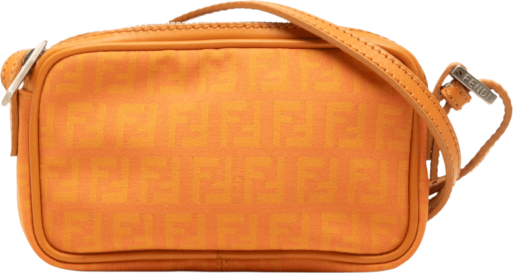 Fendi Mini Zucchino Canvas Zip Crossbody, från Luxclusif, i färgen orange.