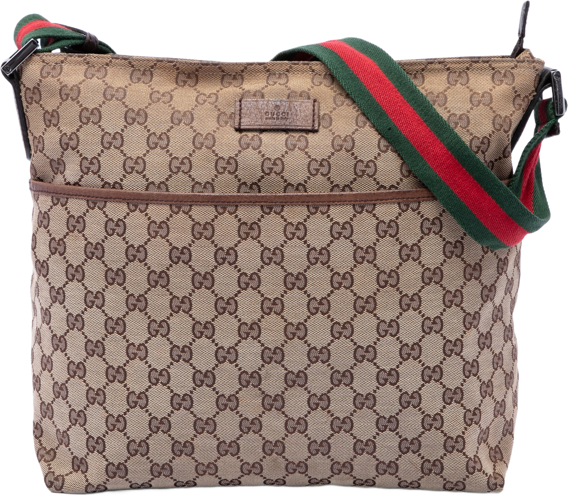 Gucci Gg Canvas Web Crossbody, från Luxclusif, i färgen beige.