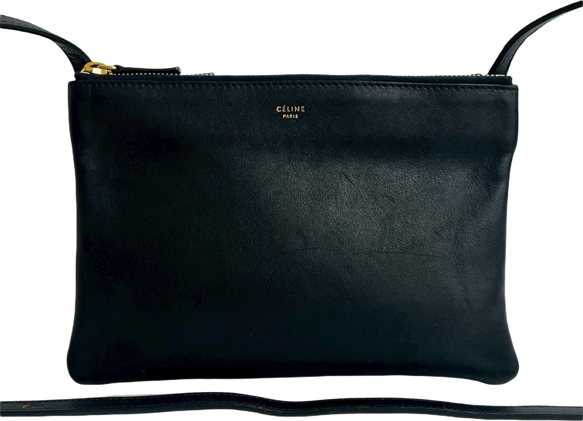 Celine Small Lambskin Trio Crossbody, från Luxclusif, i färgen black.