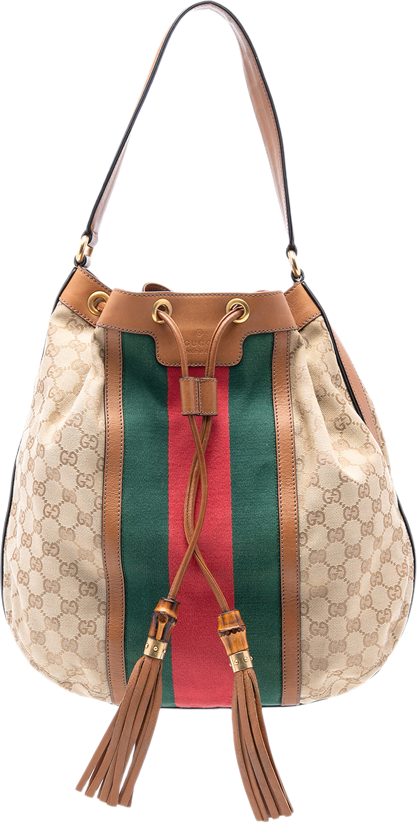 Gucci Gg Canvas Web Rania Drawstring Hobo, från Luxclusif, i färgen beige.