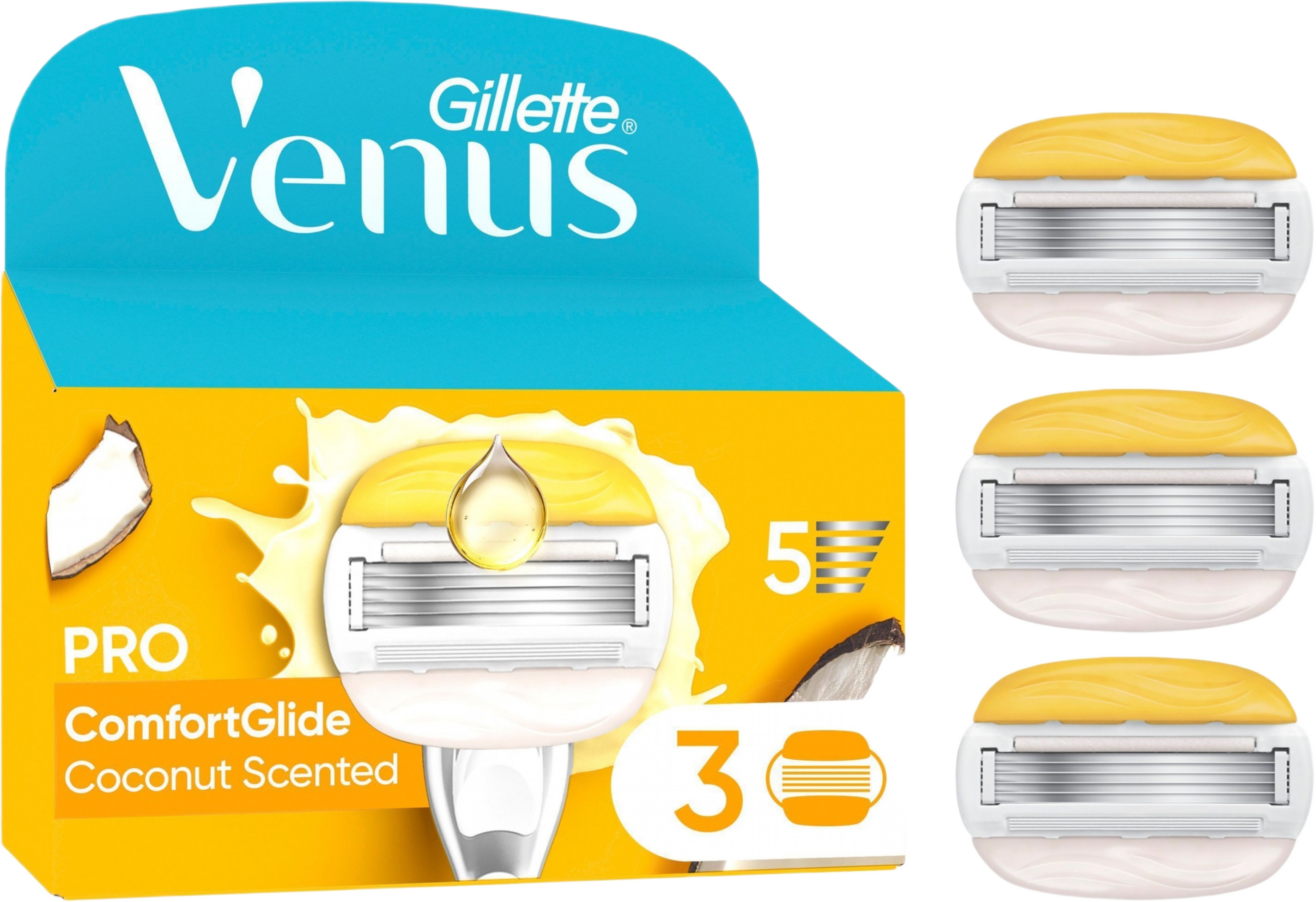 Gillette Venus Pro ComfortGlide Coconut & Olay rakblad, 3 st