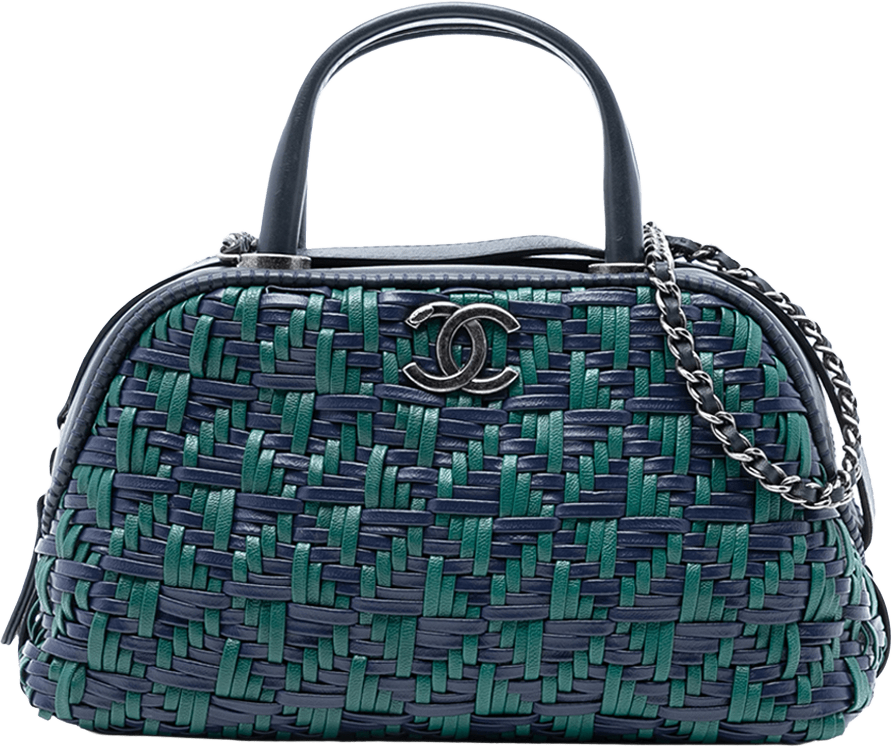 Chanel Cc Woven Calfskin Bowling Bag, från Luxclusif, i färgen blue.