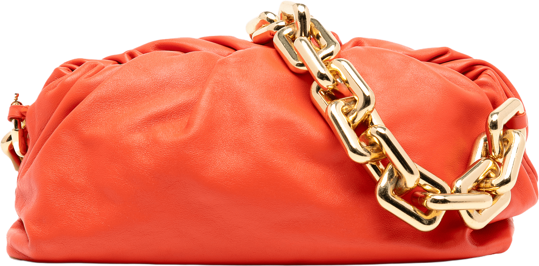 Bottega Veneta Lambskin Chain Pouch, från Luxclusif, i färgen red orange.