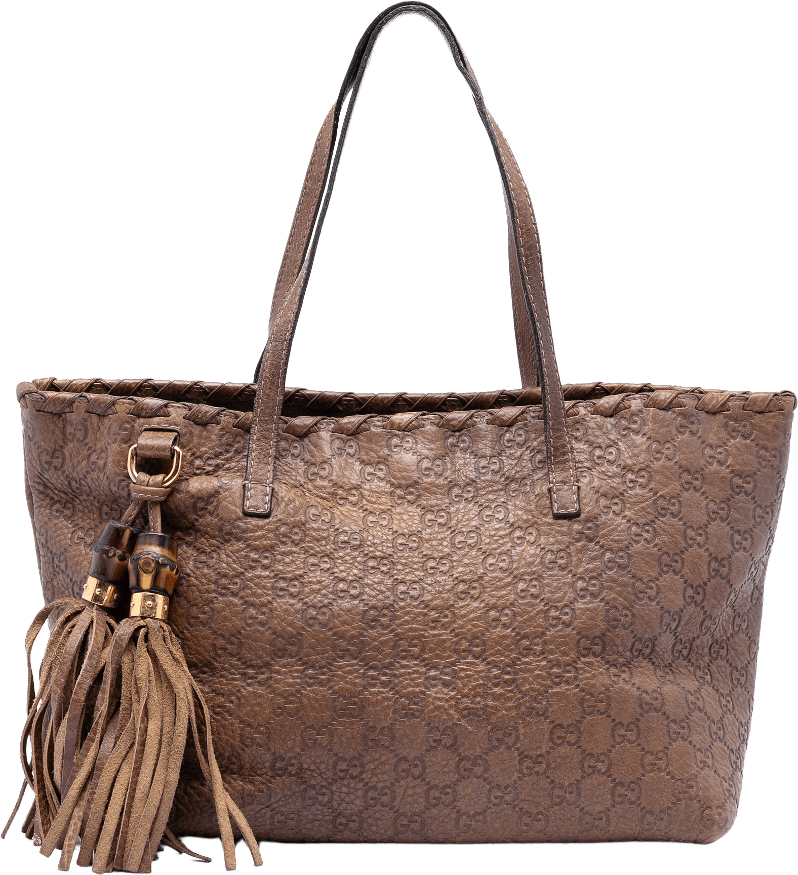 Gucci Medium Guccissima Bamboo Tassel Tote, från Luxclusif, i färgen brown.