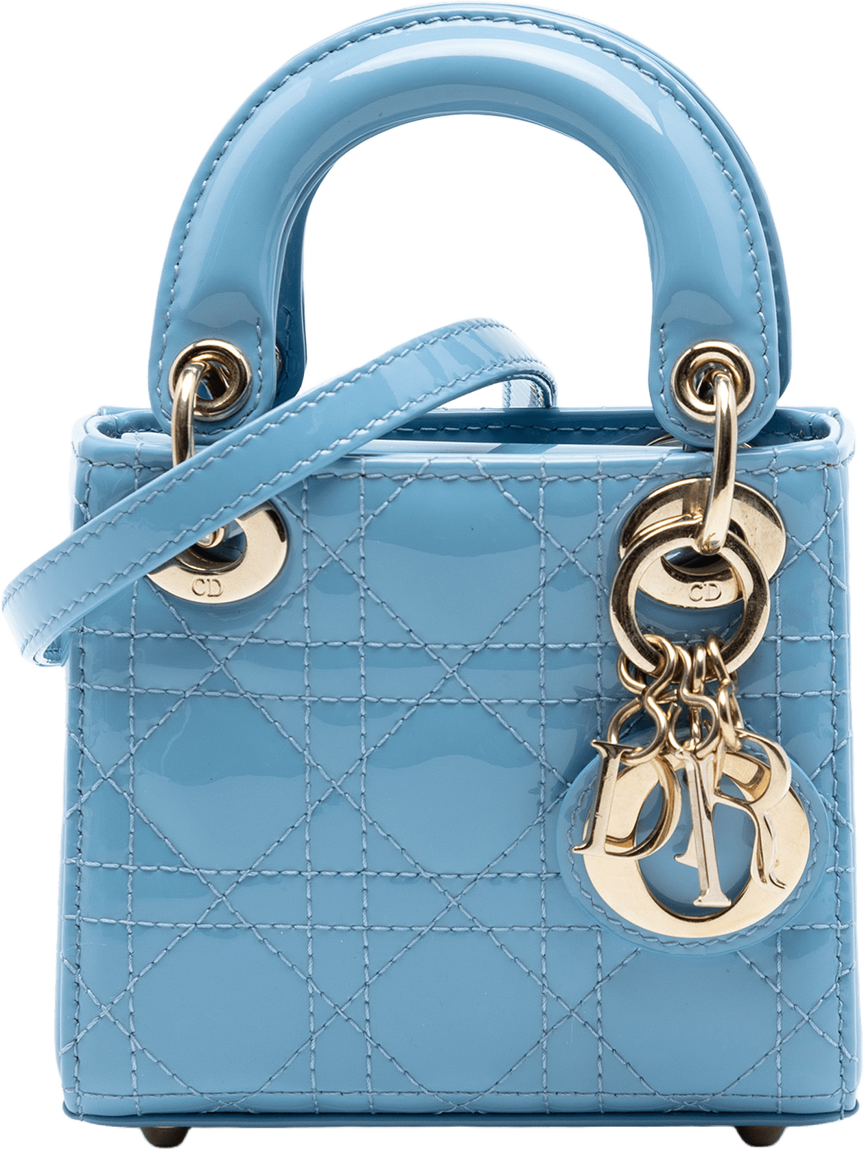 Dior Micro Patent Cannage Lady Dior, från Luxclusif, i färgen light blue.